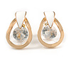 Teardrop with Clear Crystal with Black Enamel Detailing Stud Earrings In Gold Tone - 30mm L