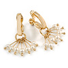 Gold Plated Half Hoop with Dangling Faux Pearl Bead Clip On Earrings - 30mm Tall