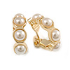 20mm Small Faux Pearl Hoop Clip On Earrings In Gold Plated Metal
