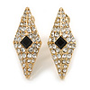 Stunning Crystal Diamond Shape Clip On Earrings In Gold Plated Metal - 32mm Tall