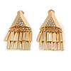 Stunning Crystal Triangular with Fringe Clip On Earrings In Gold Plated Finish - 40mm Long