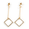 Trendy Crystal Geometric Dangle Drop Earrings In Gold Tone Metal - 60mm Long