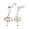 Delicate Clear Cz Ballerina Drop Earrings In Silver Tone - 30mm Long