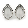 Vintage Inspired Anthracite Coloured Crystal Teardrop Stud Earrings In Aged Silver Tone - 25mm Tall