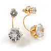 6mm/ 14mm Gold Plated Clear Crystal Half Circle Stud Earrings - 30mm L