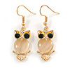 Stunning Crystal Owl Drop Earrings In Gold Tone - 45mm Long