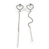 Romantic Clear Crystal Open Heart with Chain Drop Earrings In Silver Tone Metal - 90mm Long