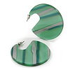 Trendy Green/ Silver Stripy Acrylic/ Resin Disk Earrings - 48mm Diameter