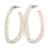 Off White Oval Hoop Earrings with Marble Effect - 65mm Long