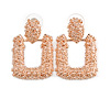 Rose Gold Tone Textured Square Drop Earrings - 35mm Long