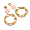 Statement Long Matt Gold Acrylic Hoop with Light Pink Bead Drop Earrings - 80mm L
