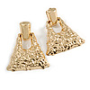 Statement Gold Tone Hammered Triangular Drop Clip On Earrings - 60mm Long