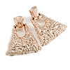 Statement Rose Gold Tone Hammered Triangular Drop Clip On Earrings - 60mm Long