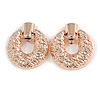 Large Round Hammered Clip On Earrings In Rose Gold Tone Metal - 60mm Long
