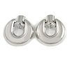 Large Round Polished Clip On Earrings In Silver Tone - 60mm L