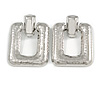 Large Square Hammered Drop Earrings In Silver Tone Metal - 60mm L