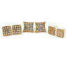 Set of 3 Pairs Crystal Square Stud Earrings In Gold Tone - 15mm/ 12mm/ 10mm D