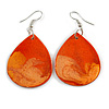 Orange Teardrop Wood Drop Earrings - 50mm Long