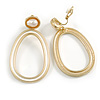 Gold Tone Oval Clip-On Earrings with White Enamel and Freshwater Pearl - 55mm Long