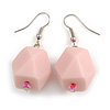 Pastel Pink Faceted Resin Bead Drop Earrings with Silver Tone Closure - 40mm Long
