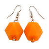 Melon Orange Faceted Resin Bead Drop Earrings with Silver Tone Closure - 40mm Long