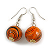 Orange/ Black/ Golden Colour Fusion Wood Bead Drop Earrings with Silver Tone Closure - 40mm Long