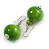 Lime Green Wood Bead Drop Earrings - 50mm Long