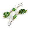 Green Floral Faceted Resin/ Glass Bead Drop Earrings with Silver Tone Closure - 60mm Long