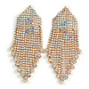 Statement Bridal AB Crystal Chandelier Tassel Drop Earrings In Gold Tone - 80mm Long