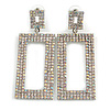 Statement AB Crystal Square Drop Earrings In Silver Tone Metal - 65mm Long