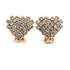Small Clear Crystal Heart Clip On Earrings In Gold Tone Metal - 18mm Wide