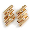 Unique Gold Tone Clear Crystal Tunnel Stud Earrings - 45mm Long
