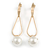 Trendy Loop with Crystal Faux Pearl Bead Drop Earrings In Gold Tone - 70mm Long