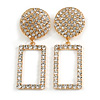 Statement Clear Crystal Geometric Square Drop Earrings In Gold Tone - 65mm Long