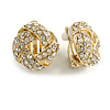 Gold Tone Crystal Knot Clip On Earrings - 20mm D