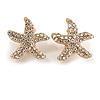Clear Crystal Starfish Clip On Earrings In Gold Tone Metal - 25mm Diameter