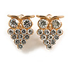 Clear Crystal Owl Clip On Earrings In Gold Tone - 20mm Tall
