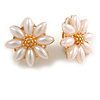 Romantic Faux Pearl Daisy Clip On Earrings In Gold Tone - 25mm Diameter