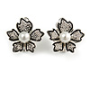 Floral Faux Pearl Clip On Earrings In Silver Tone - 20mm Tall