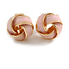 Pastel Pink Enamel Knot Clip On Earrings In Gold Tone - 15mm