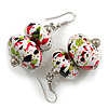 White/Red/ Black/ Green Colour Fusion Wooden Double Bead Drop Earrings - 55mm L