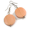 Pink Washed Wood Coin Drop Earrings - 55mm L