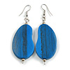Lucky Beans Blue Painted Wooden Drop Earrings - 65mm Long