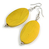 Yellow Painted Wood Oval Drop Earrings - 70mm L