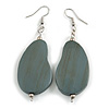 Lucky Beans Grey Painted Wooden Drop Earrings - 65mm Long