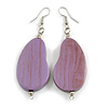Lucky Beans Lilac Purple Painted Wooden Drop Earrings - 65mm Long