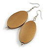 Gold Bronze Painted Wood Oval Drop Earrings - 70mm L