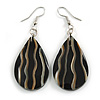 60mm L/Black/Brown Teardrop Shape Sea Shell Earrings/Handmade/ Slight Variation In Colour/Natural Irregularities