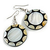 50mm L/Silvery/Black/Natural Round Shape Sea Shell Earrings/Handmade/ Slight Variation In Colour/Natural Irregularities