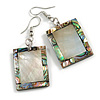 50mm L/Silvery Grey/Abalone Square Shape Sea Shell Earrings/Handmade/ Slight Variation In Colour/Natural Irregularities